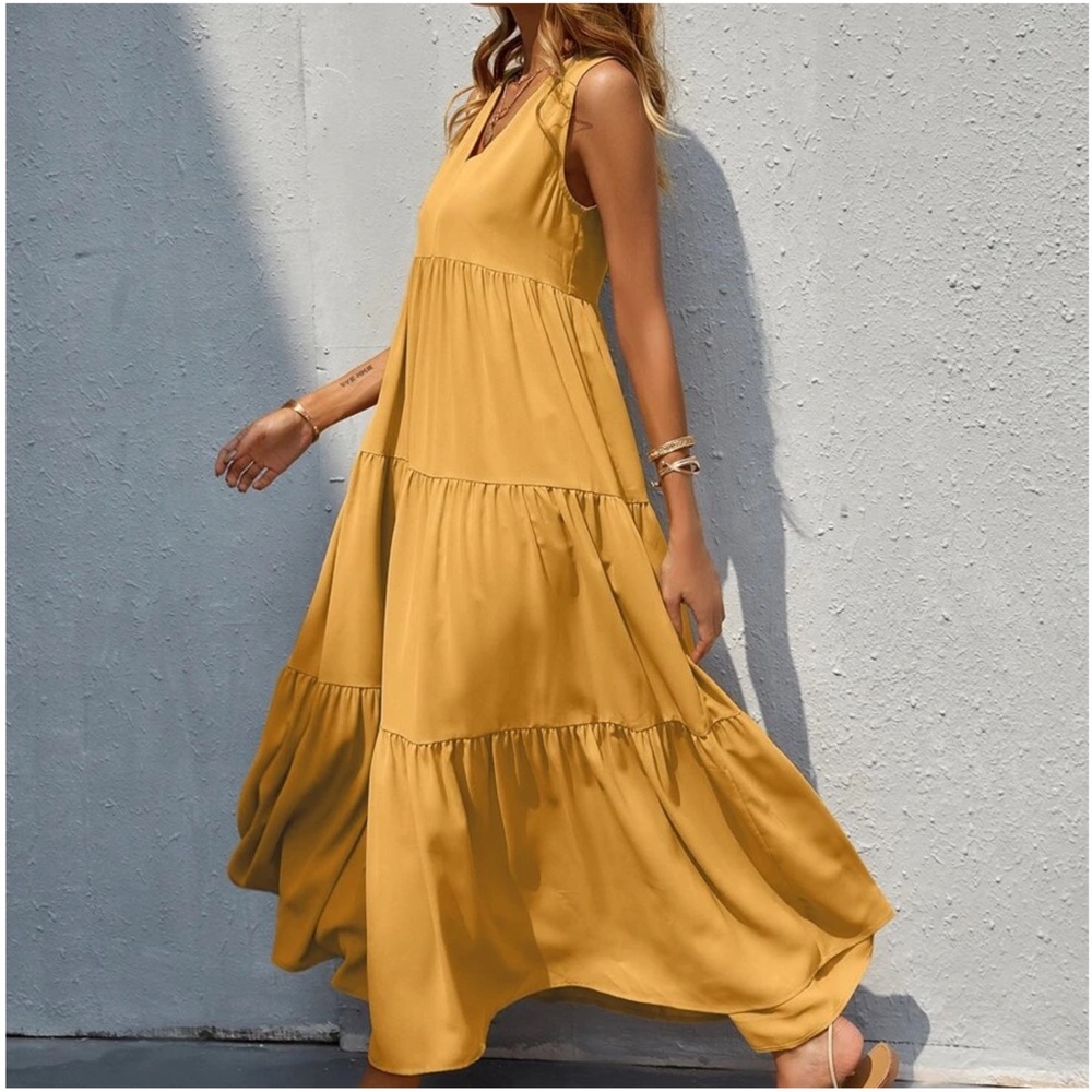 Boho Royal Blue Sleeveless Ruffle maxi Dress - Picture 14 of 14